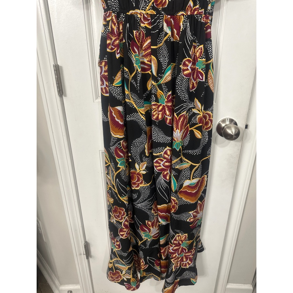 Band of the Free Floral Wrap Maxi Dress Black Short Flutter Sleeve Ruffle Hem S - Picture 8 of 8